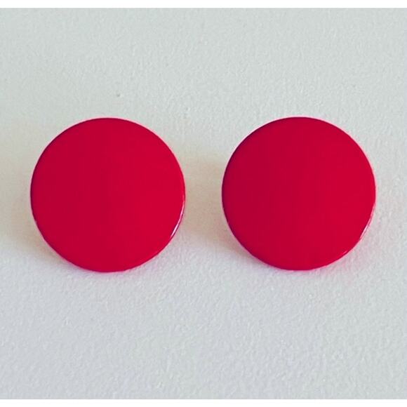 Vtg Red MCM Circle Round Earrings Screw-back Clip-on Geometric Retro Disc - Picture 3 of 11